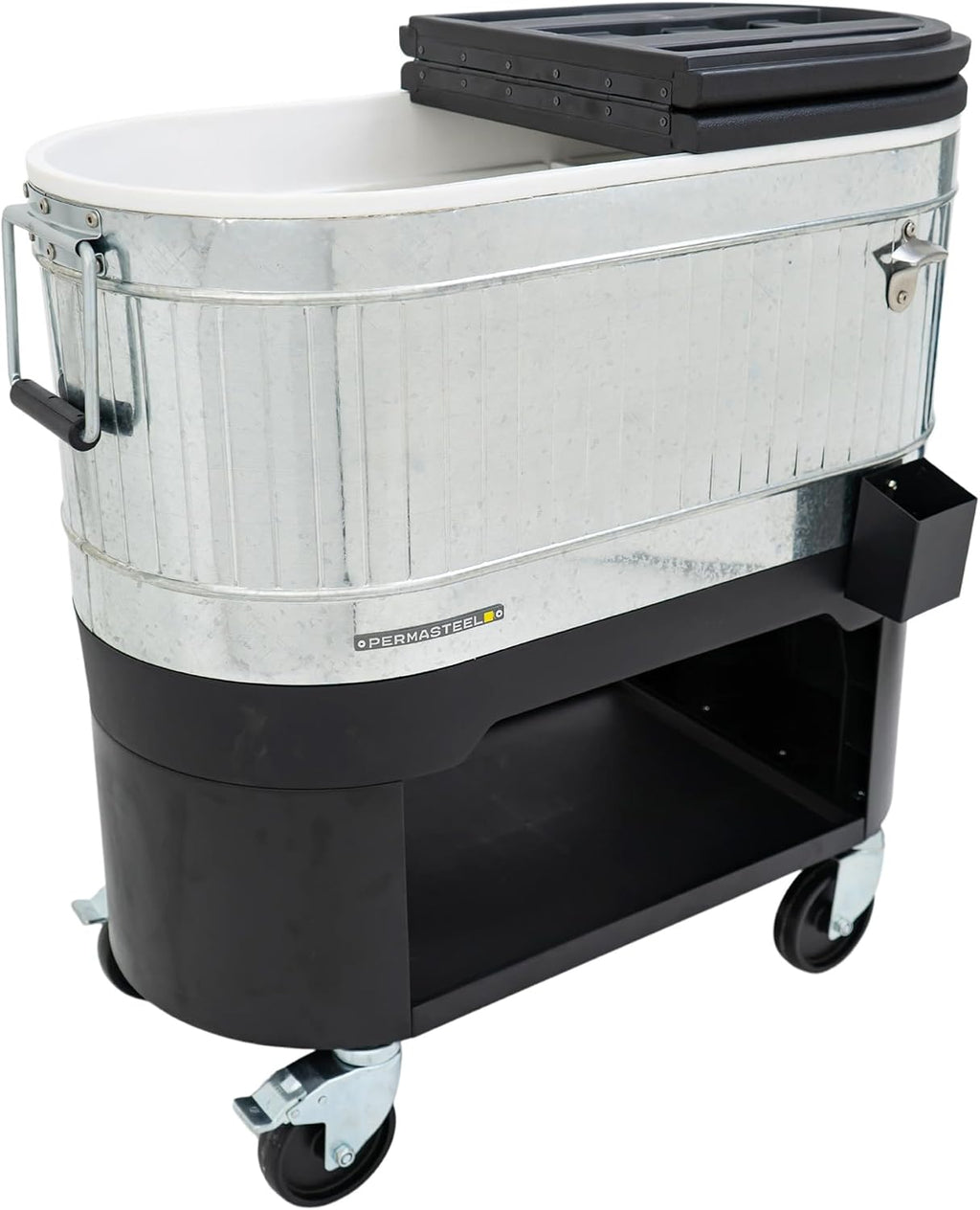 Permasteel Rolling Patio Cooler – Large Outdoor Ice Chest with Wheels, Beverage Cooler for Backyard, BBQ, Tailgate, Beach, Parties, Rustic Farmhouse Design