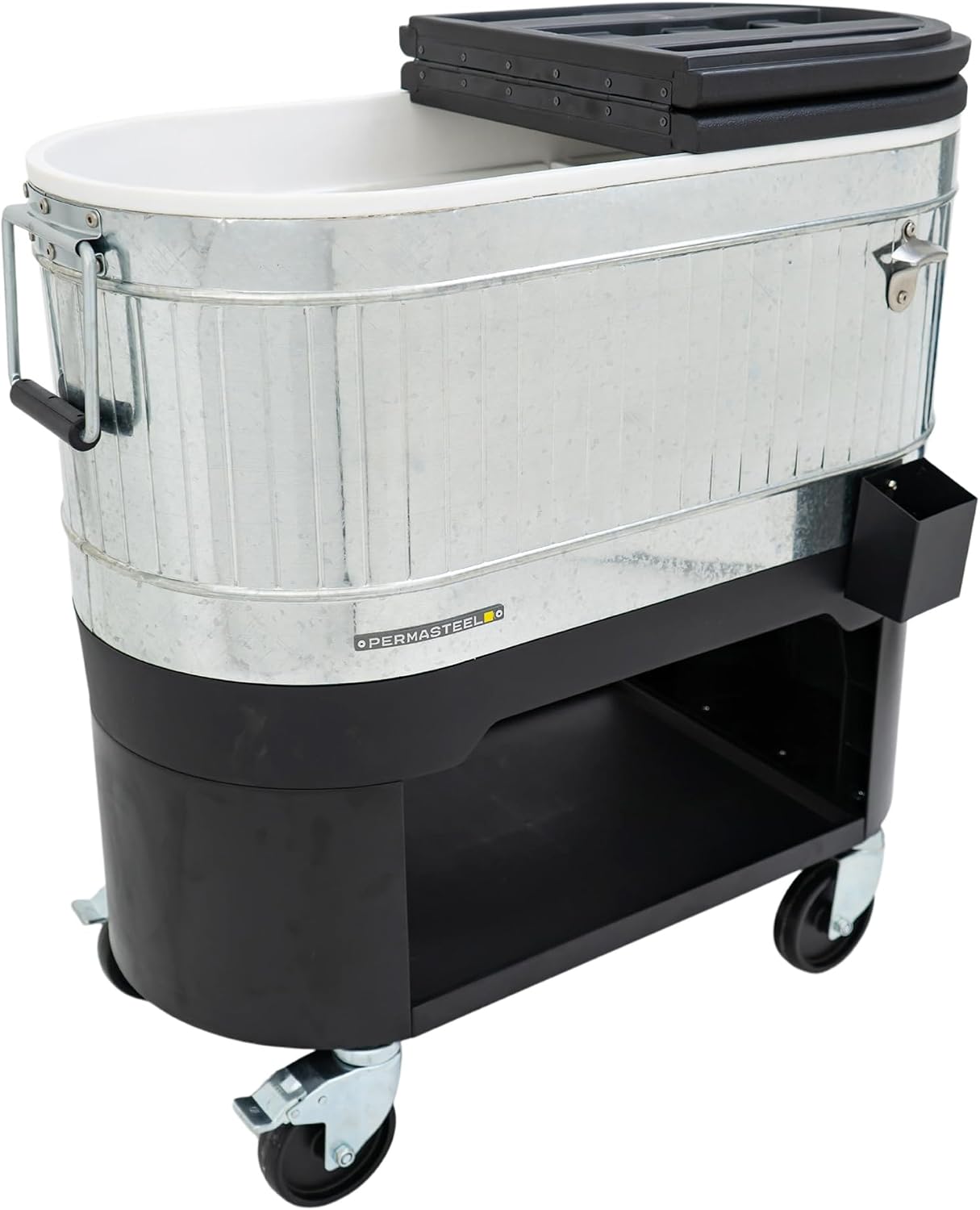 Permasteel Rolling Patio Cooler – Large Outdoor Ice Chest with Wheels, Beverage Cooler for Backyard, BBQ, Tailgate, Beach, Parties, Rustic Farmhouse Design