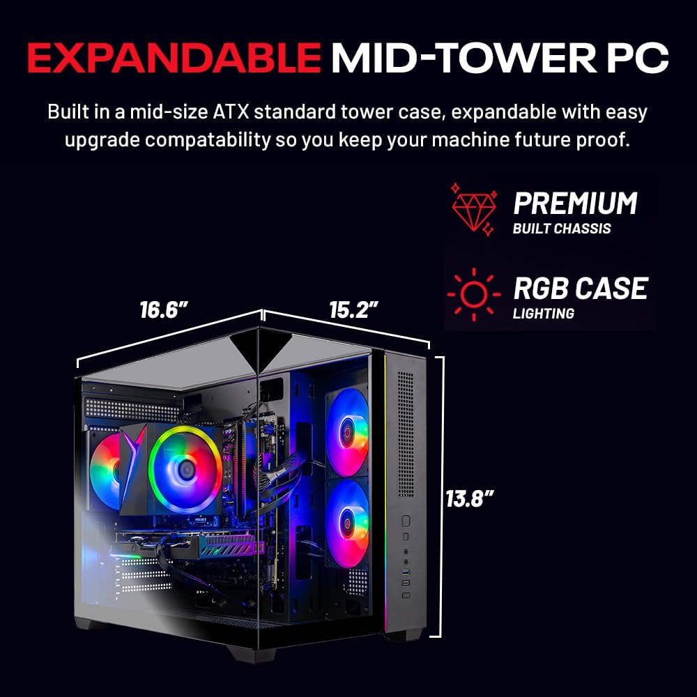 Skytech Gaming Crystal Gaming PC, AMD Ryzen 5 5500 3.6GHz, NVIDIA RTX 5060 Ti 8GB VRAM, 1TB NVMe SSD, 16GB DDR4 RAM 3200, 650W Gold PSU, WI-FI 5, Windows 11, Desktop