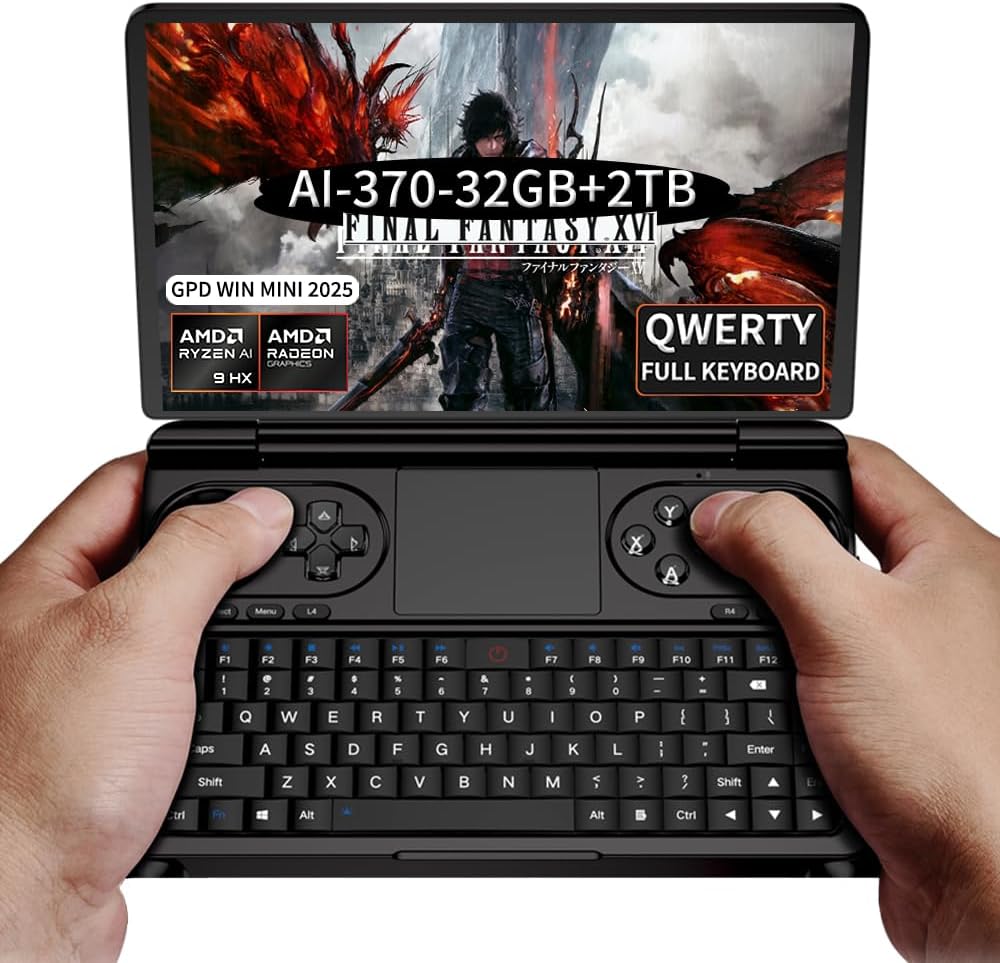 LANRUO GPD Win Mini 2025 [AMD AI 370-32GB+2TB] 7 Inches Mini Handheld Win 11 PC Game Console Gameplayer 1920X1080 Touchscreen Laptop Tablet PC (Black, AI 370-32GB+2TB)