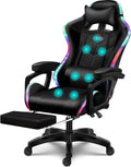 Video Game Chairs with Footrest,Gaming Chair with Bluetooth Speakers - Lumbar Support Ergonomic High Back Computer Chair 60° Swivel RGB Gaming Racing Chair for Gaming,Black