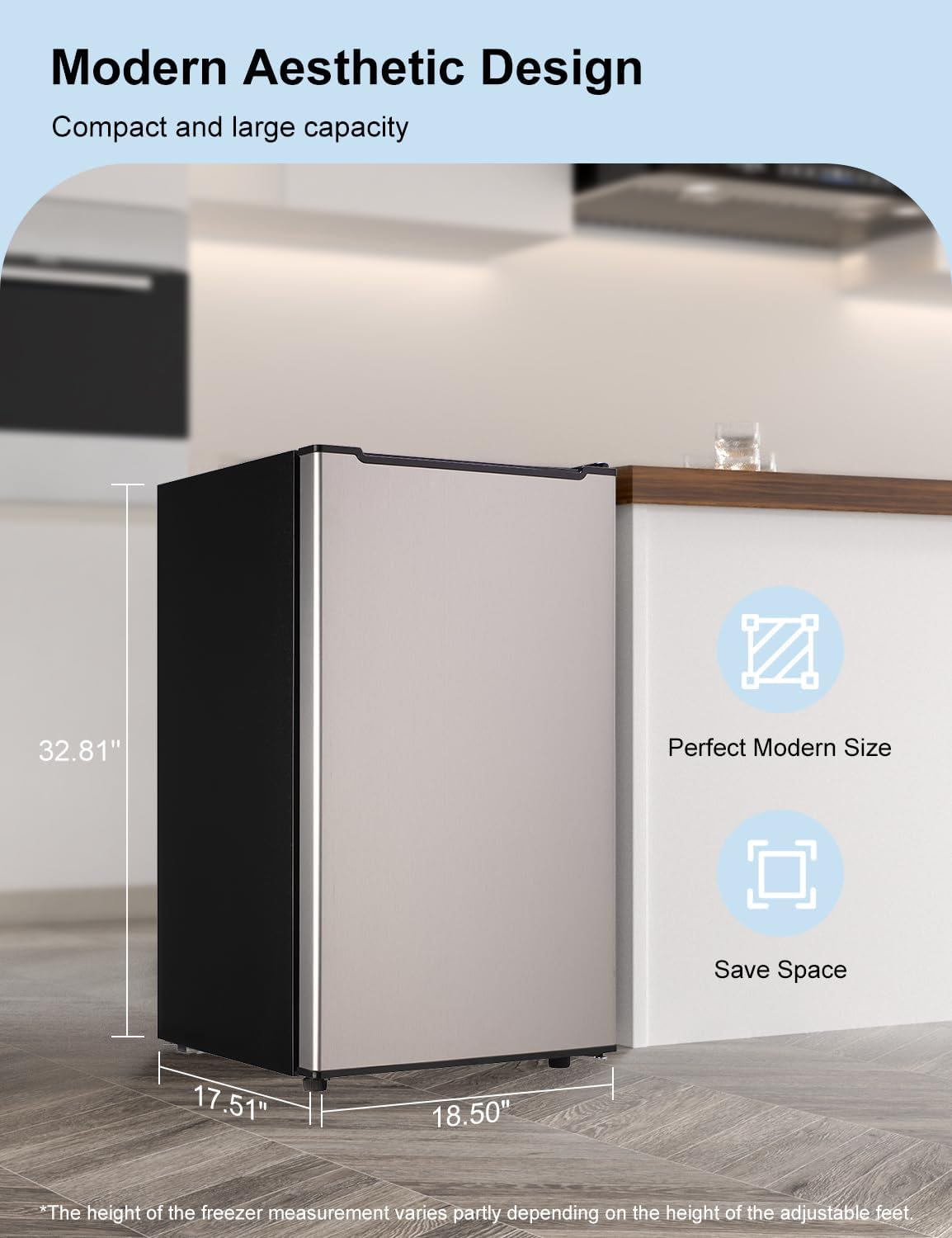 Upright Freezer, 3.2 Cu Ft Mini Small Freezer for 1-2 People, Portable Compact Freezer with 3 Plastic Baffles, 4D Cooling & 40dB Ultra-Quiet, Fast Freeze (-13°F) - Silver
