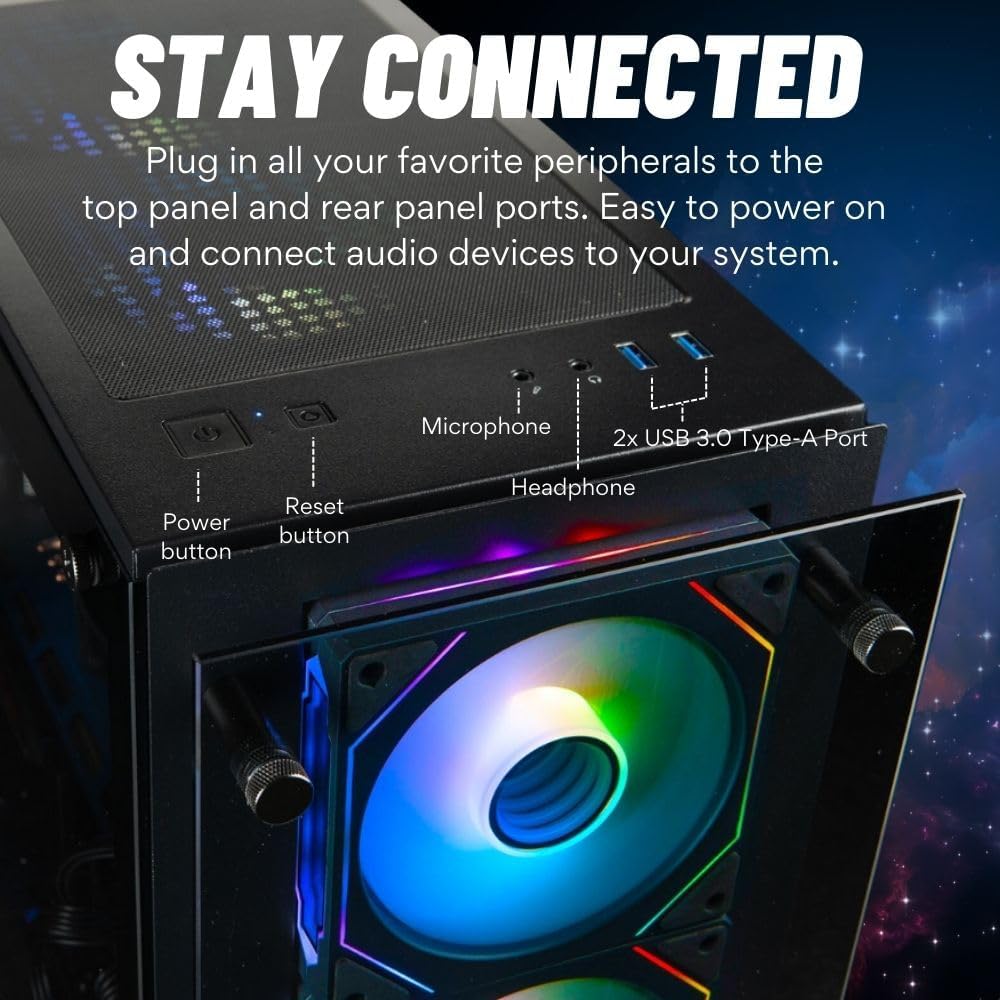 Stratos Micro RTX 5080 16GB, 24-Core Intel Ultra 9 285K, 64GB DDR5 RAM, 2TB NVMe SSD, Gaming Desktop PC w/Windows 11 Pro, 3-Year Warranty, RGB Keyboard+Mouse, Internal Wi-Fi 6E, 3X DP & HDMI