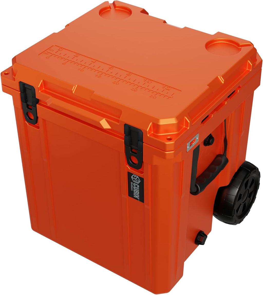 Cubix Outdoors QuadraX 46QT Wheeled Rotomolded Portable Hard Cooler for Camping, Fishing, Beach | Heavy Duty Insulated Ice Chest with Wheels and Handle | Cold Retention 5 Days