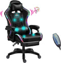 Massage Gaming Chair with Footrest RGB Gaming Chair with Speakers Video Game Chair with Headrest and Lumbar Support Backrest Adjustable Reclining Gamer Chair