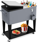 80 Quart Rolling Ice Chest Cart, Portable Outdoor Beverage Cooler with Bottle Opener & Cap Collector & Storage Shelf for Patio Party & BBQ & Beach Activities(Silver)