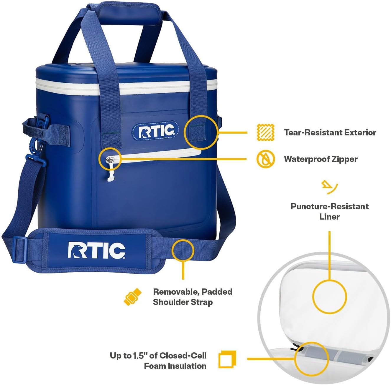 RTIC Ultra-Tough Soft Cooler 20 Can, Insulated Bag Portable Ice Chest Box for Lunch, Beach, Drink, Beverage, Travel, Camping, Picnic, Car, Trips, Floating Cooler Leak-Proof with Zipper