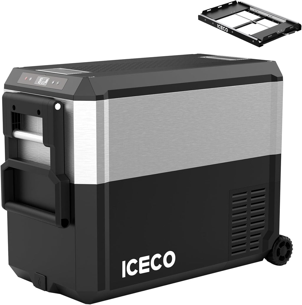 ICECO JP50Pro 12Volt Refrigerator, Portable Freezer with Multi-Directional Lid, 51.7Qt/47L Compact Freezer Powered by SECOP Compressor, -4℉～68℉AC DC USB, Electric Cooler for Outdoor| With Slide Mount
