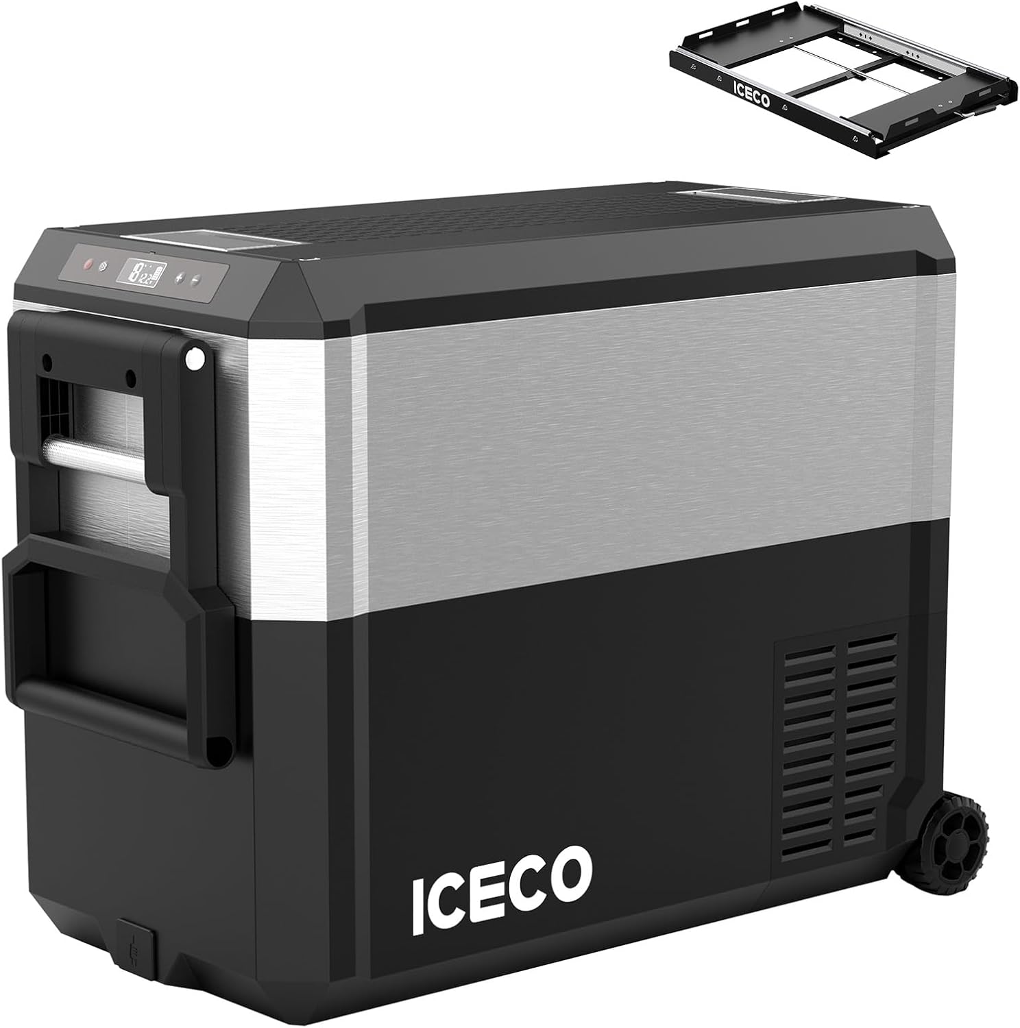 ICECO JP50Pro 12Volt Refrigerator, Portable Freezer with Multi-Directional Lid, 51.7Qt/47L Compact Freezer Powered by SECOP Compressor, -4℉～68℉AC DC USB, Electric Cooler for Outdoor| With Slide Mount