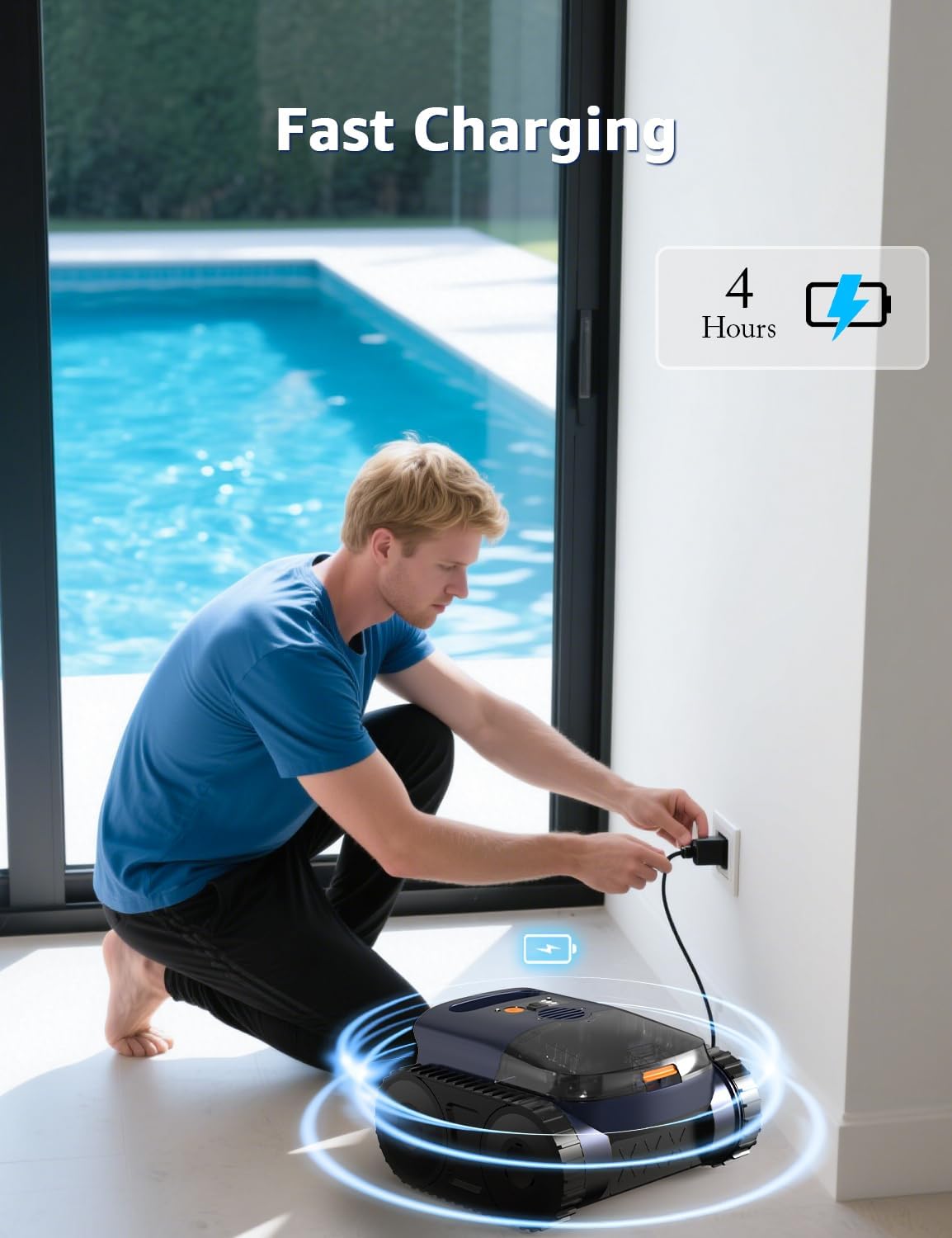 Cordless Pool Vacuum for Inground Pools, Cordless Robotic Cleaner up to 2150 Sq.ft, Wall and Waterline Cleaning Vacuum, Drains Cross, Self-Parking Lasts 180 Mins
