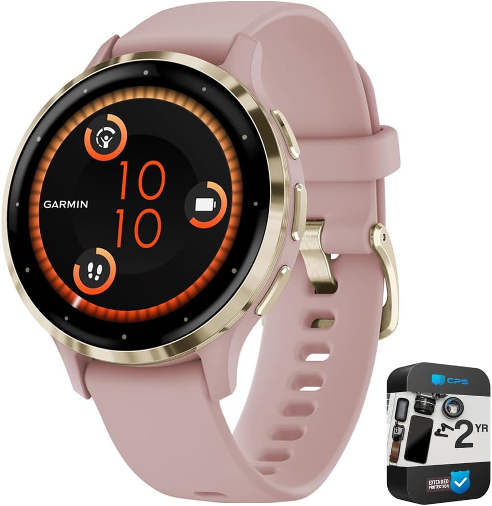 Garmin Venu 3S Fitness GPS Smartwatch Gold Bezel w/Rose Case (41mm) - Refurbished 010-N2785-03 Bundle with 2 YR CPS Enhanced Protection Pack