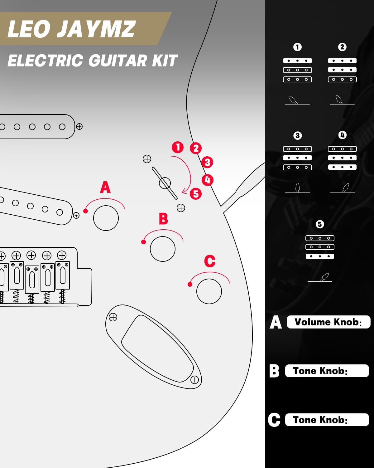 Leo Jaymz 39' Full Size ST Style Electric Guitar Starter Kit with SSS Pickups, 5W Portable Amp, Tuner, Gig Bag, Strap & Accessories(Gold 5W)