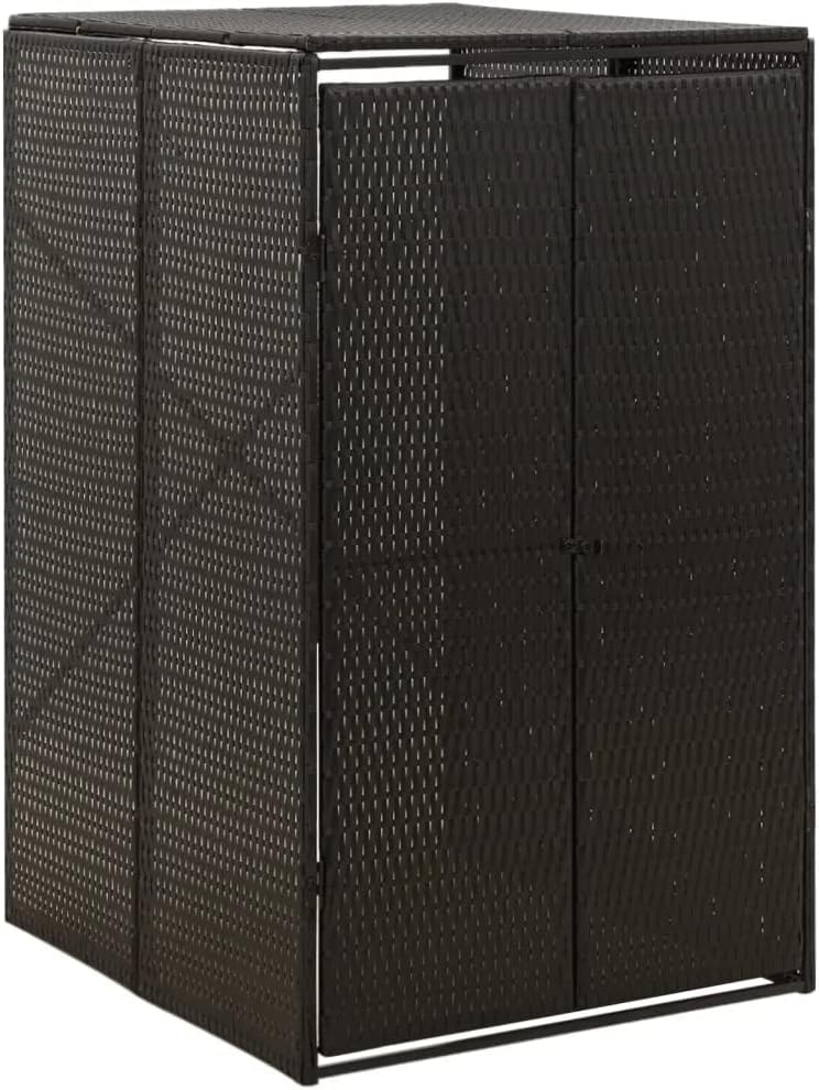 vidaXL Single Wheelie Bin Shed Black 27.6'x31.5'x46.1' Poly Rattan