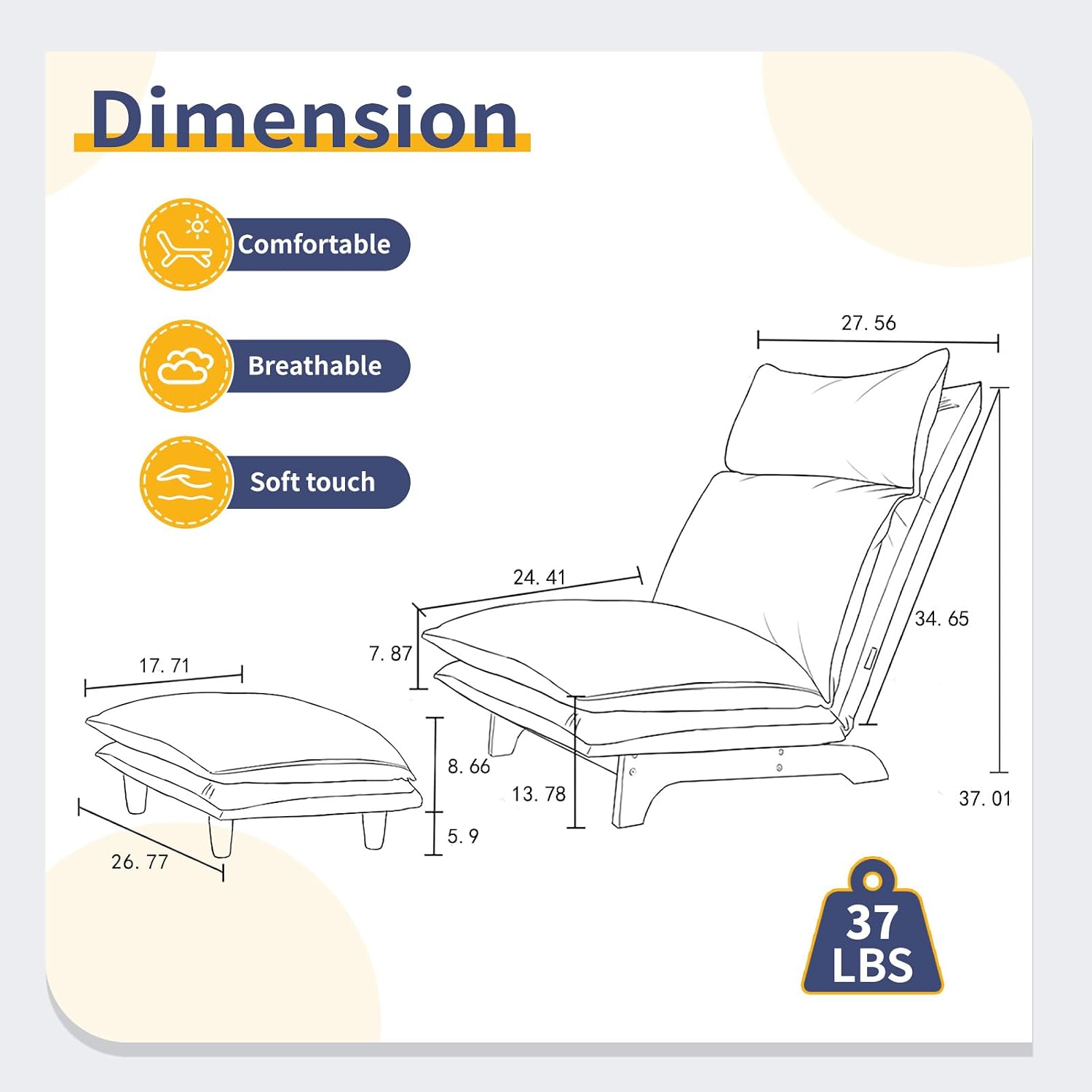 Dark Blue Lazy Floor Lounger with Ottoman, Adjustable Floor Chair Bean Bag Style Tatami Sofa with Thick Cushions and Back Support, Comfy Lounge Seating for Adults, Gaming & Bedroom Relaxation