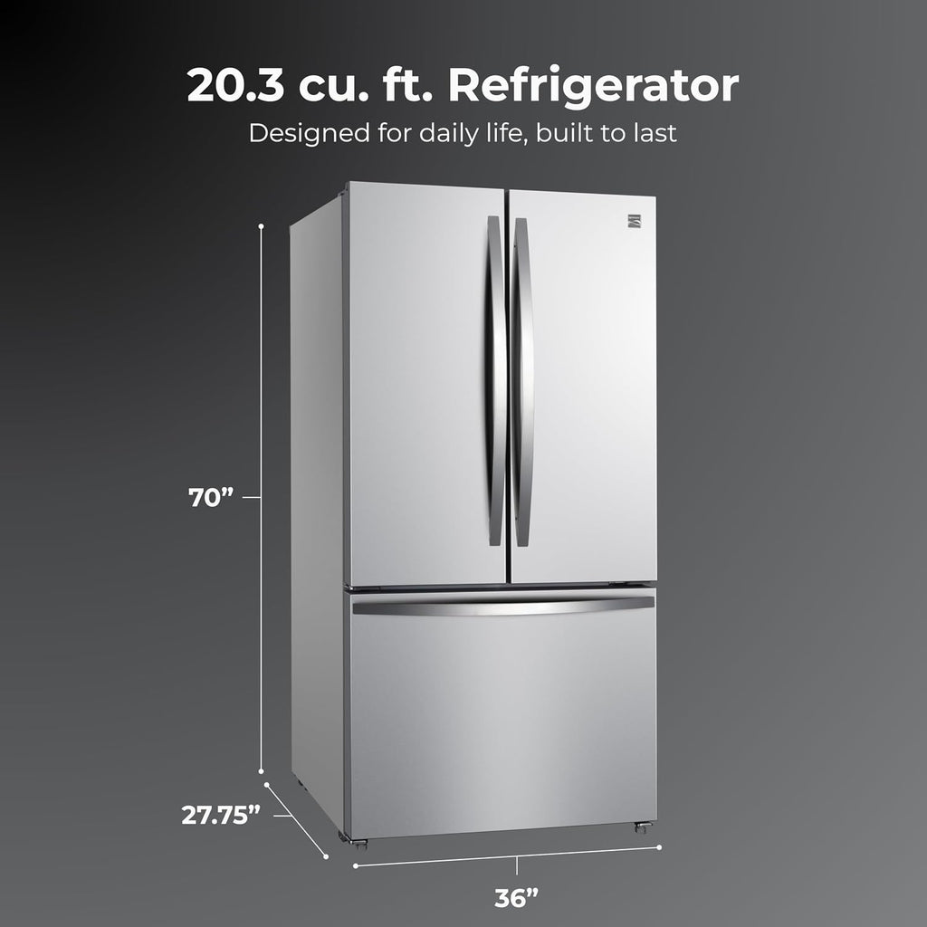 Kenmore 36' French Door Refrigerator with Freezer - Accela Chill, Adjustable Shelving, Humidity Controlled Crispers, ENERGY STAR Certified, 20.3 cu. ft. Capacity, Fingerprint Resistant Stainless Steel