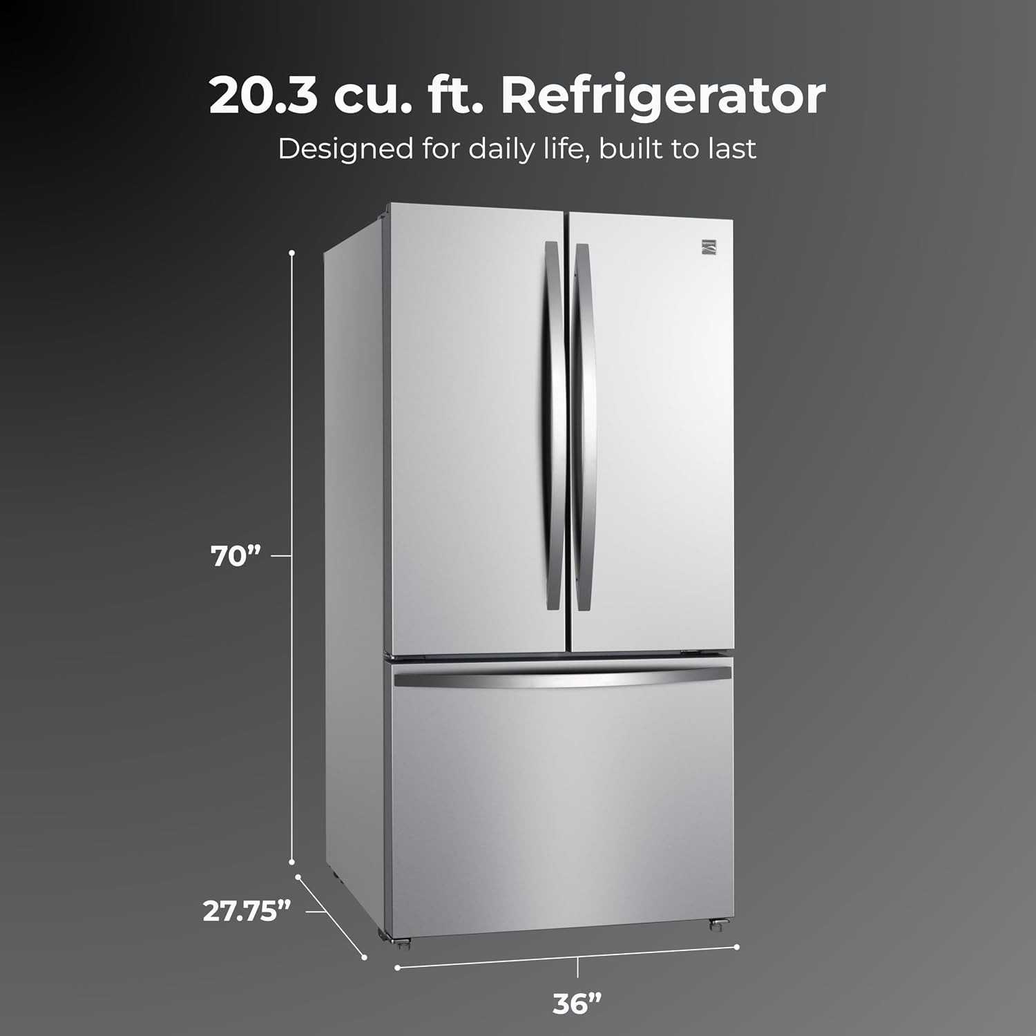 Kenmore 36' French Door Refrigerator with Freezer - Accela Chill, Adjustable Shelving, Humidity Controlled Crispers, ENERGY STAR Certified, 20.3 cu. ft. Capacity, Fingerprint Resistant Stainless Steel
