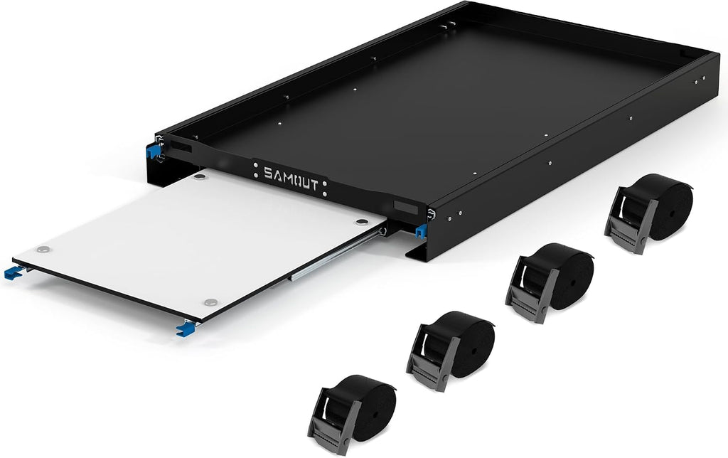 SAMOUT Fridge Slide with Chopping Board, Inner 39.2 x 22.4in, Vehicle Refrigerator Slider with 4 Buckle Straps, Max 287 LBS, 3rd Gen