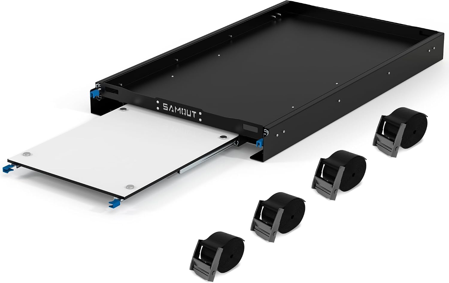 SAMOUT Fridge Slide with Chopping Board, Inner 39.2 x 22.4in, Vehicle Refrigerator Slider with 4 Buckle Straps, Max 287 LBS, 3rd Gen