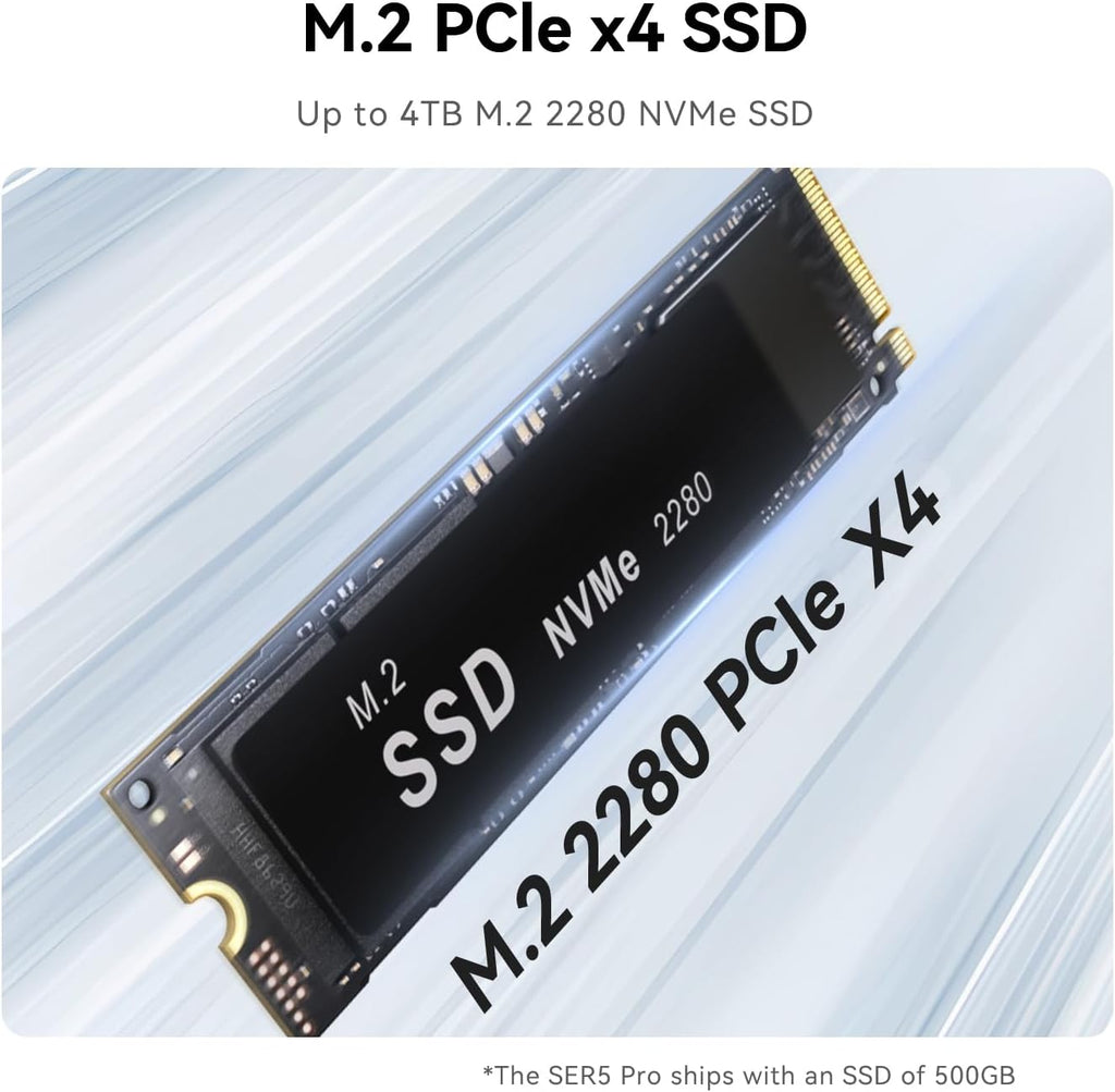 Beelink Mini PC, AMD Ryzen 5 5625U (6C/12T, up to 4.3GHz), 16GB DDR4 500GB Nvme M.2 SSD, SER5 PRO Mini Desktop Computer Support 4K@60Hz Triple Display/DP1.4/HDMI/Type-C/WiFi 6/BT5.4 for Office/Home