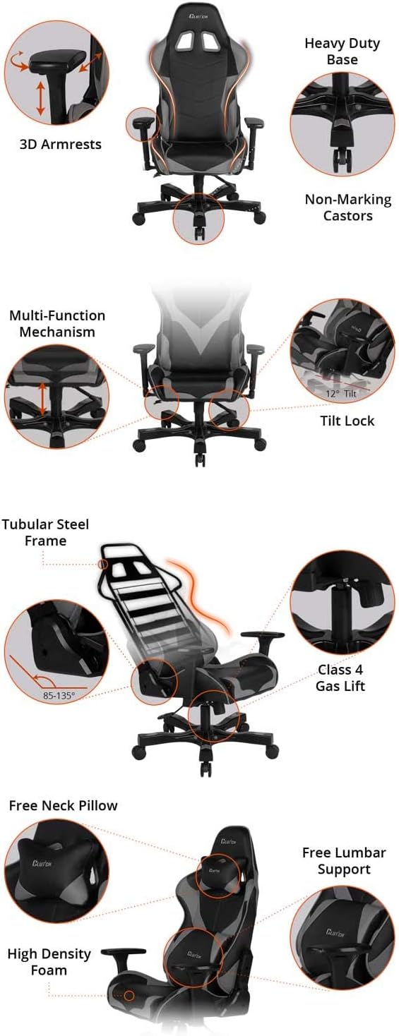 Clutch Chairz - Ergonomic Gaming Chair, Video Game Chairs, Office Chair, High Chair and Lumbar Pillow for Computer Desk – Colour: Black/Blue - Crank Series.