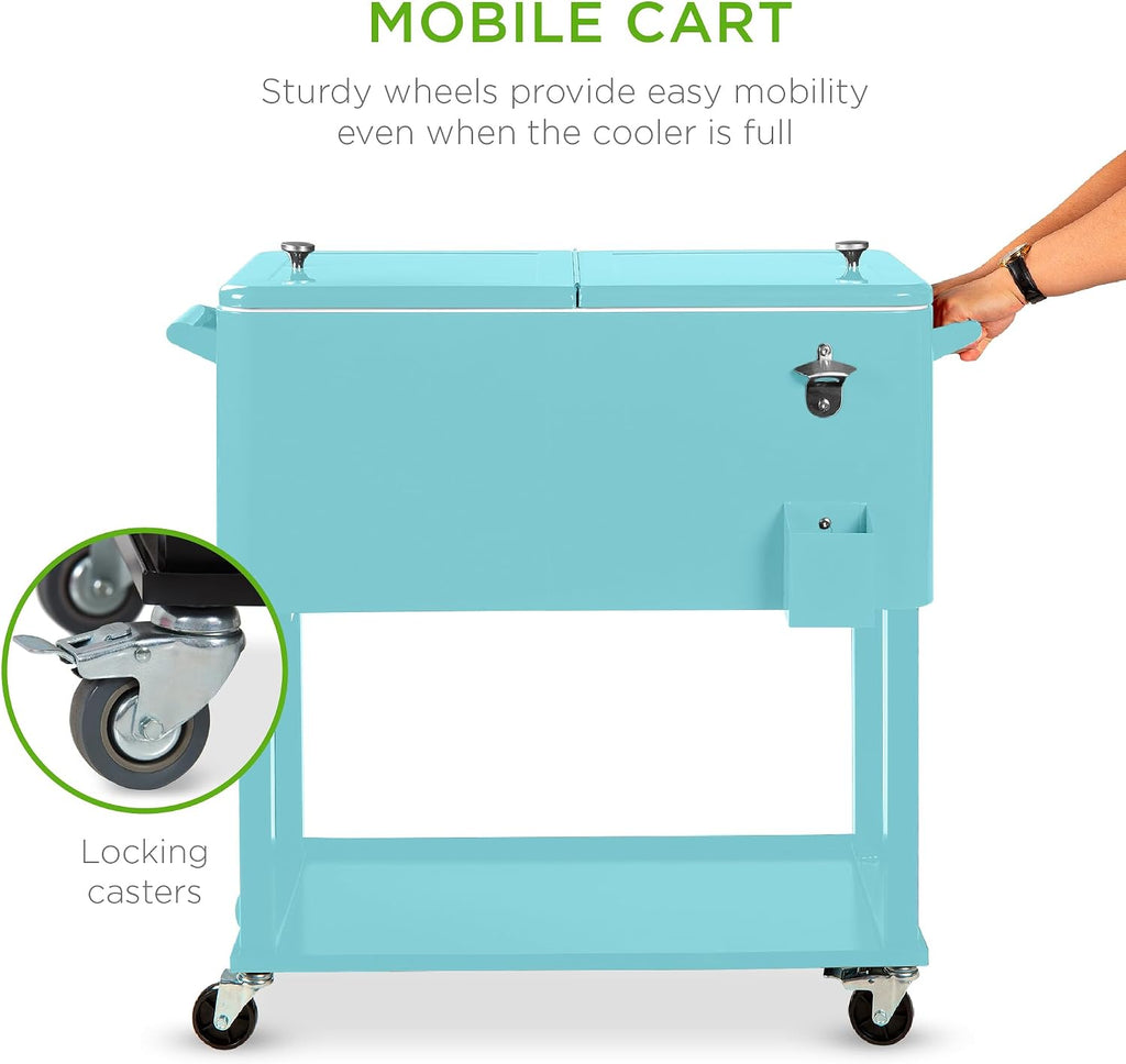 Best Choice Products 80-Quart Outdoor Steel Rolling Cooler Cart w/Ice Chest, Bottle Opener, Catch Tray, Drain Plug, Locking Wheels