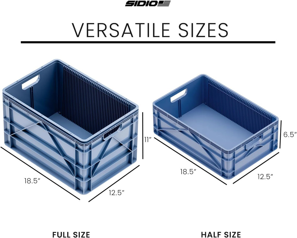 SIDIO Crate Basic Pack - 2 Full-Size & 1 Half-Size Heavy Duty Stackable Storage Bins, Totes, Containers with Dividers - Durable Plastic Organizer for Home, Office, Garage, and Outdoor Use, Aircraft