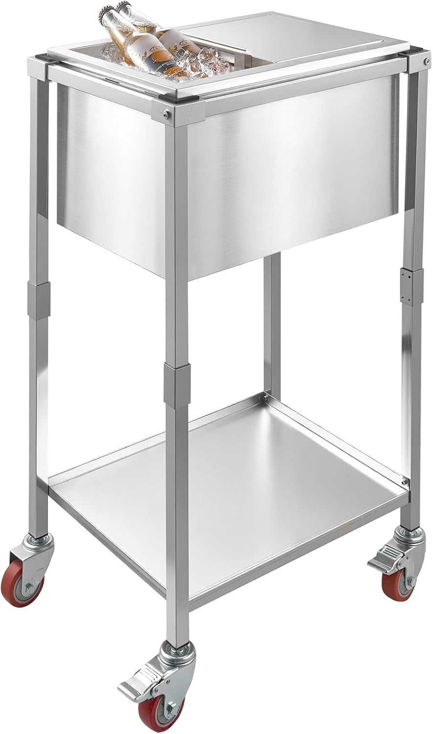 VEVOR Commercial Ice Bin, Underbar Ice Bin, Stainless Steel Ice Chest with Sliding Lid, Bottle Holders, Adjustable Bullet Feet, Cooler Cart Cocktail Unit for Bar Restaurant Pub