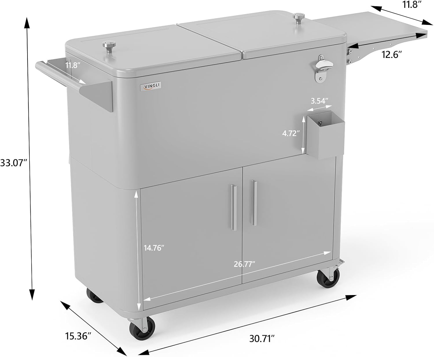 VINGLI 80 Quart Rolling Ice Chest on Wheels, Portable Patio Party Bar Drink Cooler Cart, with Shelf, Beverage Pool with Bottle Opener,Water Pipe