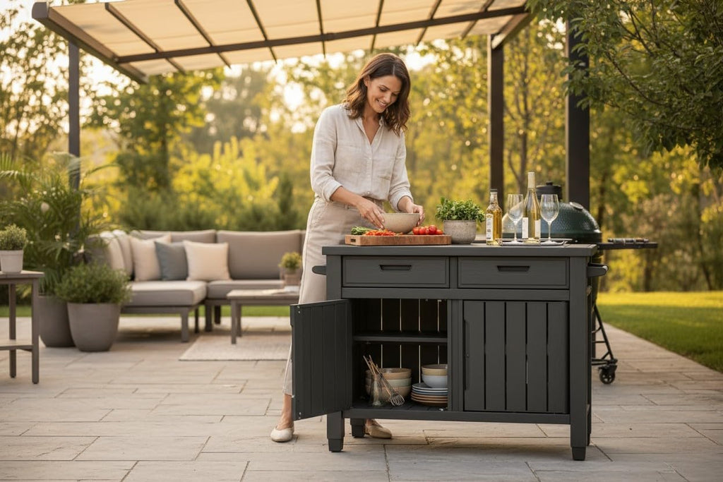 Generic Enhance Your Outdoor Space with The Outdoor Grill Table with Storage Cabinet in Graphite Gray. Perfect for Grilling, Entertaining, and Storage Needs, X-Large