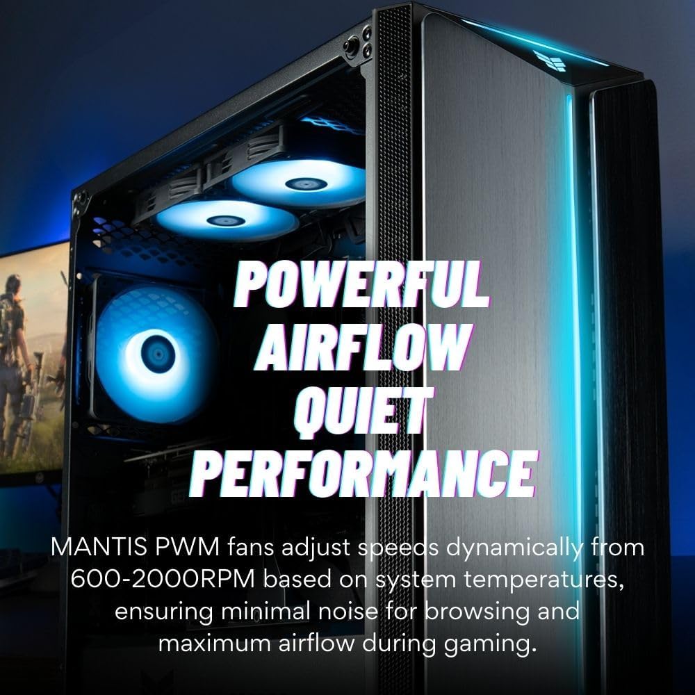 Mantis V2 - RTX 5080, Ryzen 7 7800X3D, 32GB DDR5 RAM, 2TB NVMe Gen4 SSD, Gaming Desktop PC w/Windows 11 Pro, 3-Year Warranty, RGB Gamer Keyboard+Mouse, Internal Wi-Fi 7, RJ45, 3X DP & HDMI