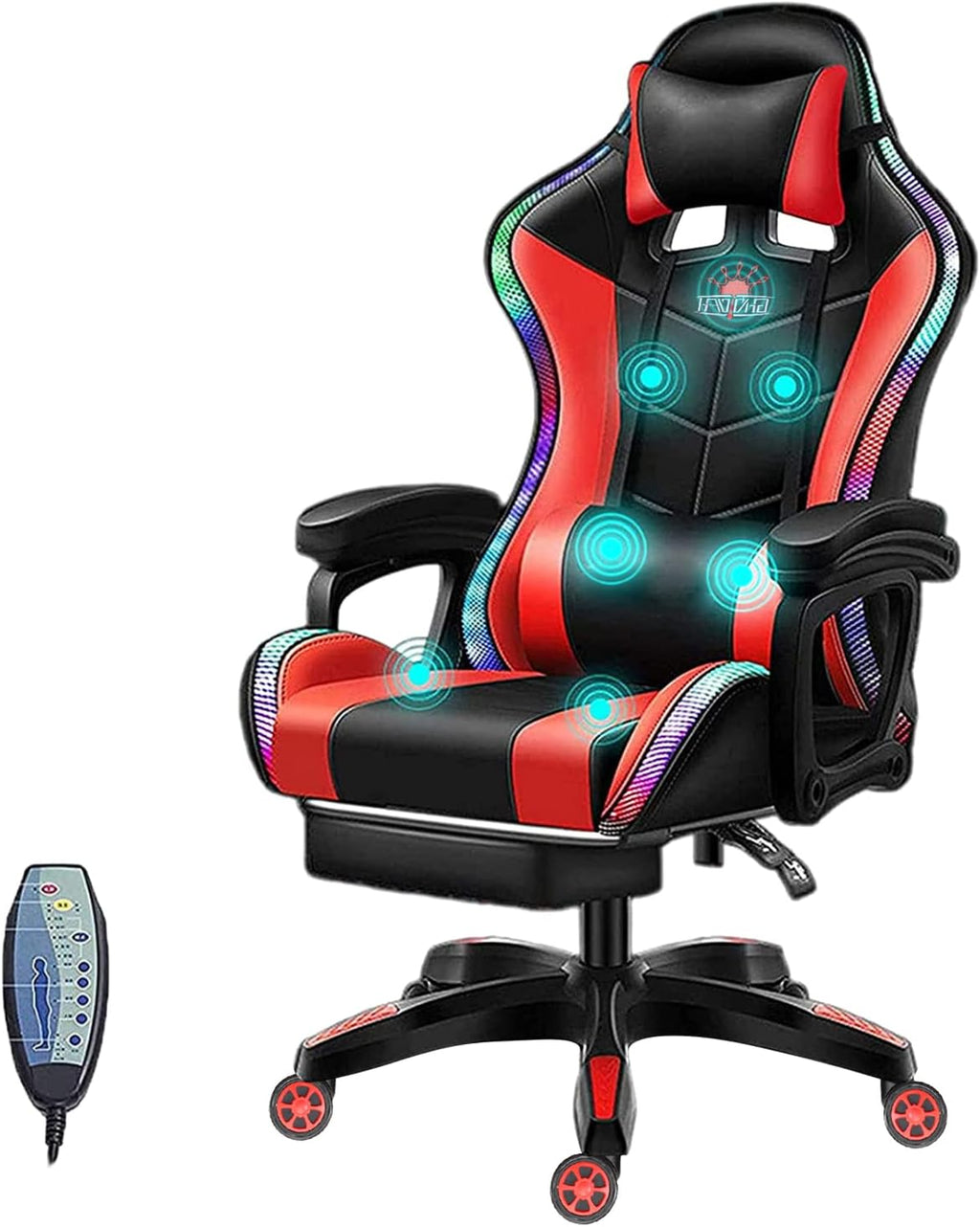 Gaming Chair with Speakers, LED Video Game Chair with Footrest, Ergonomic Game Chair with Full Massage Lumbar Support, Backrest Adjustable Reclining Gamer Chairs for Adults,Red