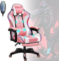 LED Lights Gaming Chair with Speakers, Ergonomic Video Office Chair with Massage, Computer Desk Chair with Headrest and Lumbar Support, College Dorm Essentials for Guys,Pink…