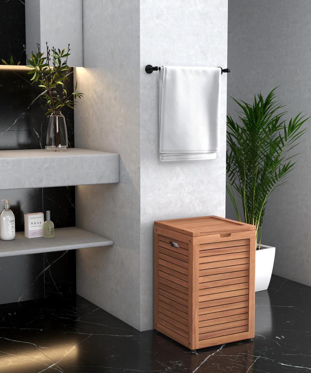 Medium Teak Laundry Hamper, or Indoor Outdoor Storage Bin