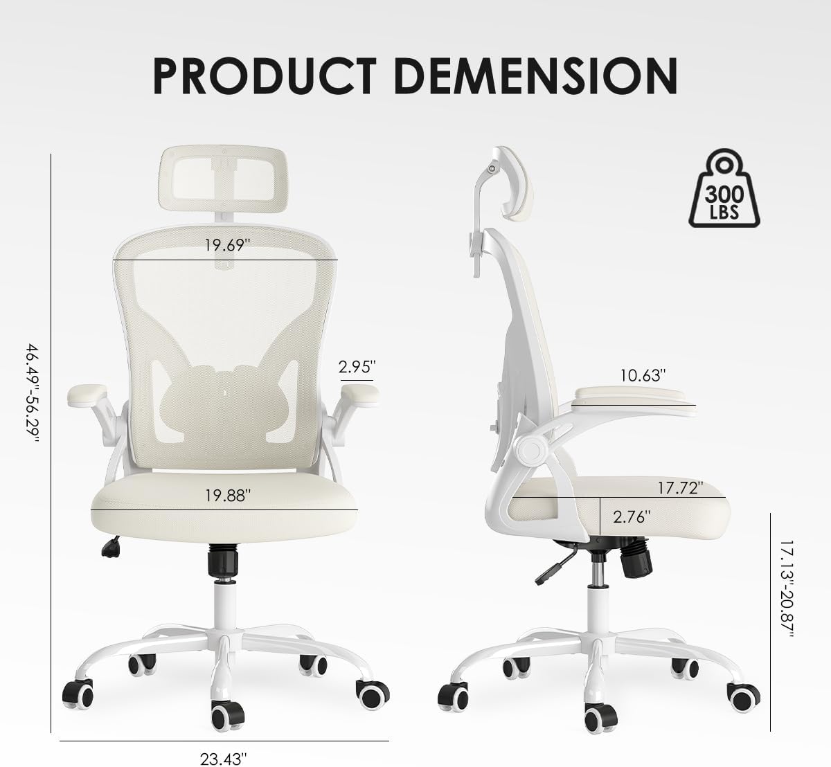 Farini Ergonomic Office Chair, Home Office Desk Chair with Headrest, High Back Swivel Computer Chair with Armrests and Adjustable Lumbar Support for Home Office Study Room, White & Beige