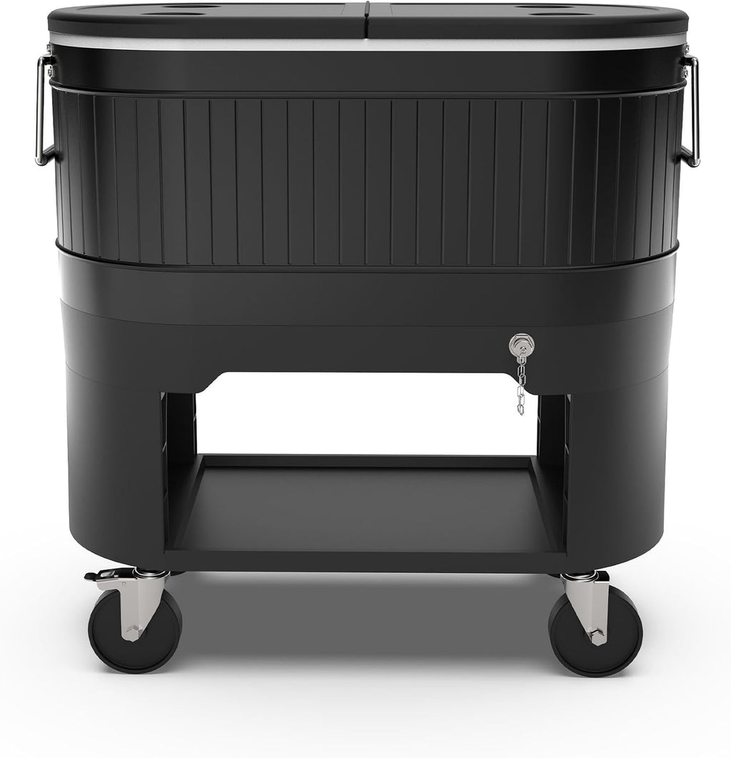 Permasteel Rolling Patio Cooler – Large Outdoor Ice Chest with Wheels, Beverage Cooler for Backyard, BBQ, Tailgate, Beach, Parties, Rustic Farmhouse Design