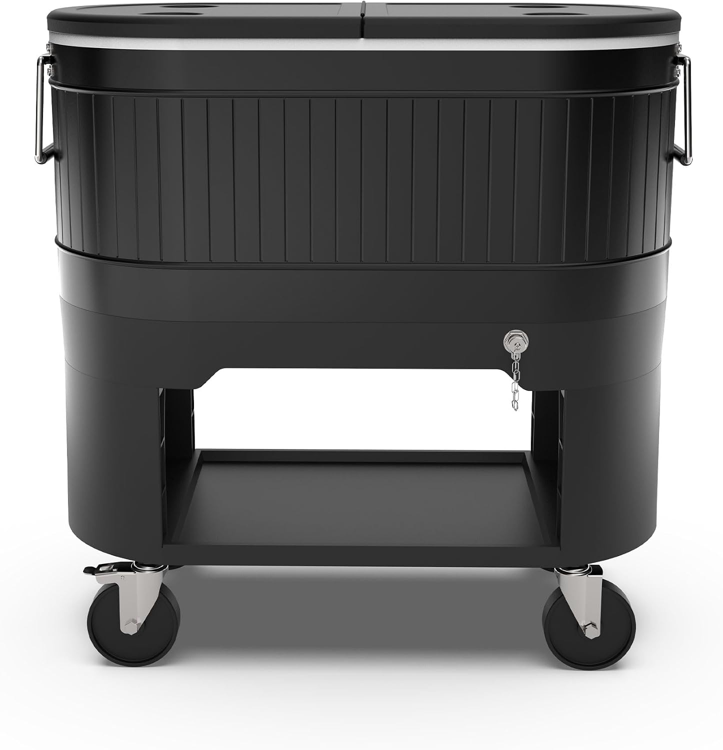 Permasteel Rolling Patio Cooler – Large Outdoor Ice Chest with Wheels, Beverage Cooler for Backyard, BBQ, Tailgate, Beach, Parties, Rustic Farmhouse Design