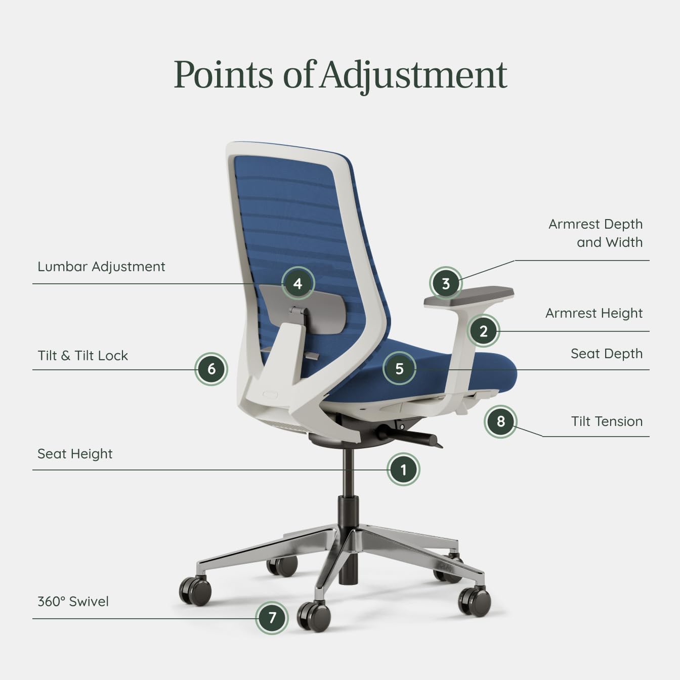 Branch Ergonomic Chair - A Versatile Desk Chair with Adjustable Lumbar Support, Breathable Mesh Backrest, and Smooth Wheels - Experience Optimal Comfort and Support - Baltic