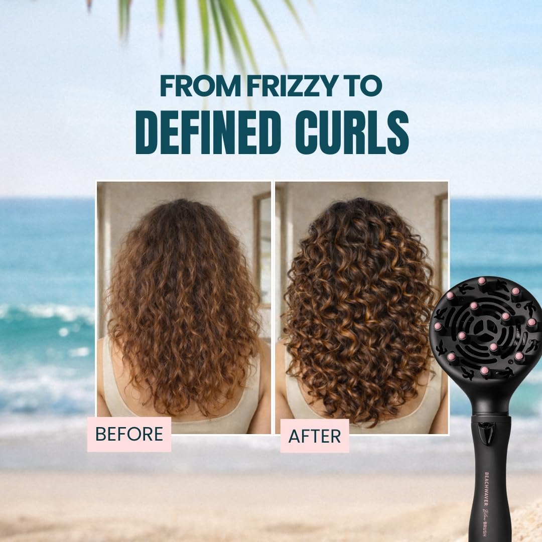 The Beachwaver Co. Blow Brush - Midnight Rose | Versatile Blow-Dry Brush for All Hair Types w/Interchangeable Attachments | 2 Speeds, 4 Heat Settings, and 4 Attachments - One Tool for Endless Looks!