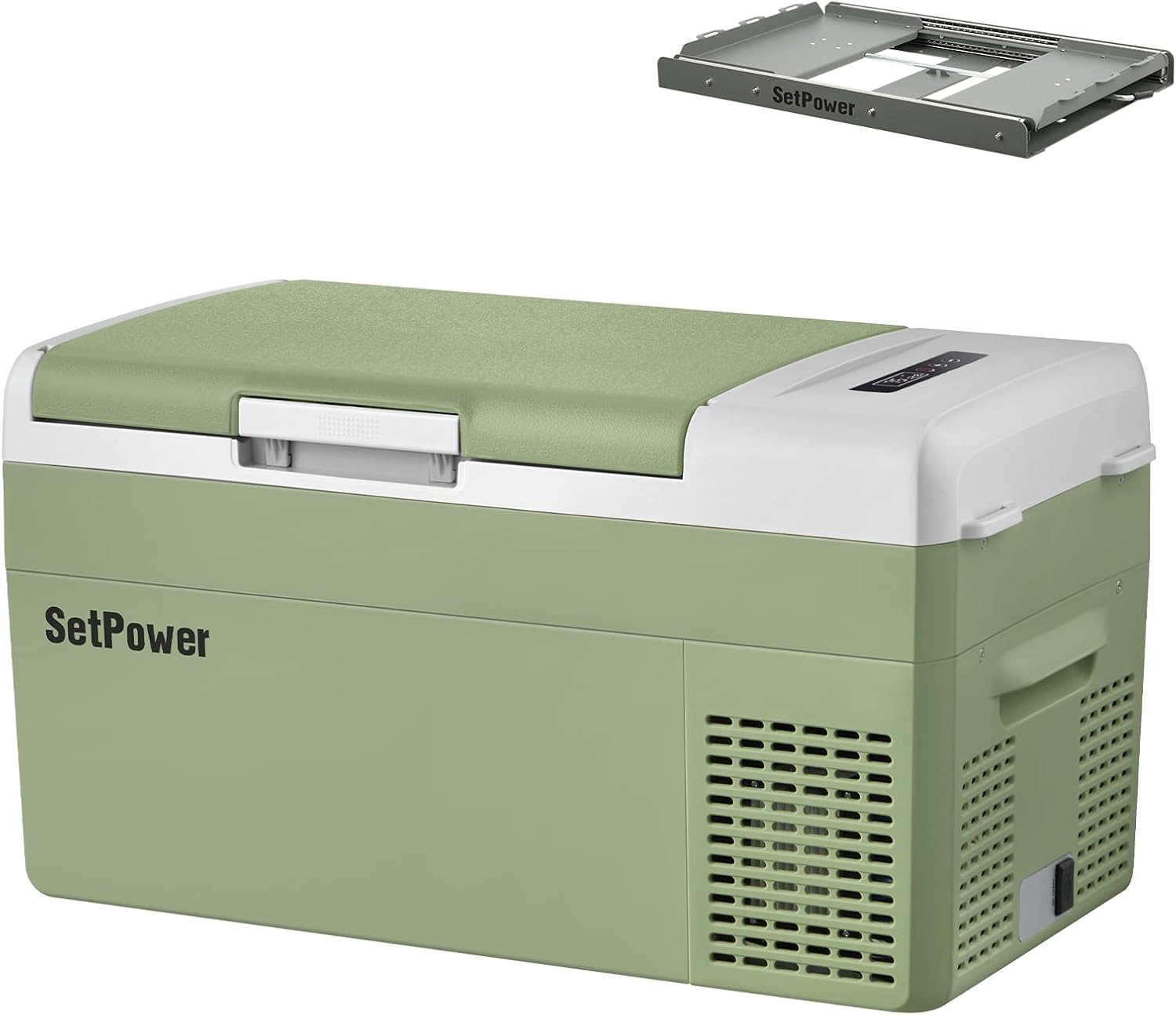 Setpower FC20 Portable 12v Refrigerator with Slide, -4℉-68℉ Fast Cooling Car Refrigerator, 20L/21Qt Car Fridge Portable Freezer with 12/24V DC and 110/240V AC, Electric Cooler (Green)