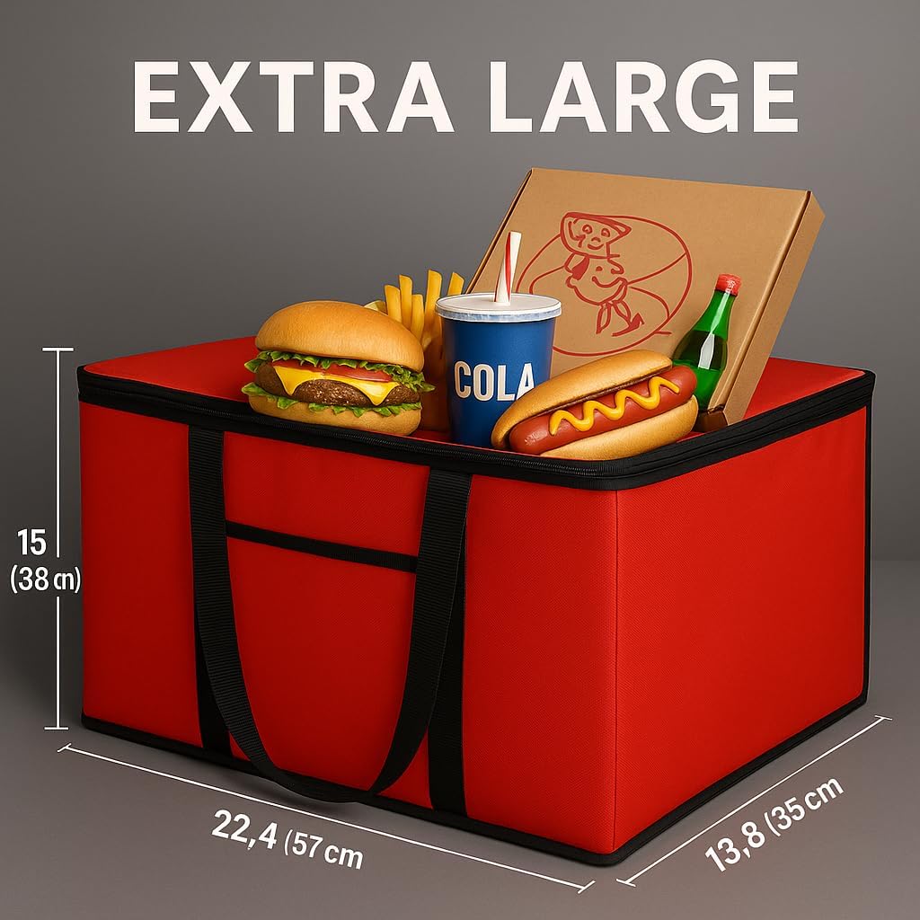 musbus 5 PACK RED extra large XXXL Insulated Food Delivery Bag Cooler Bags Keep Food Warm Catering Therma for doordash Catering Cooler Bags Keep Food Warm Catering Therma Catering Shopper hot XXXL