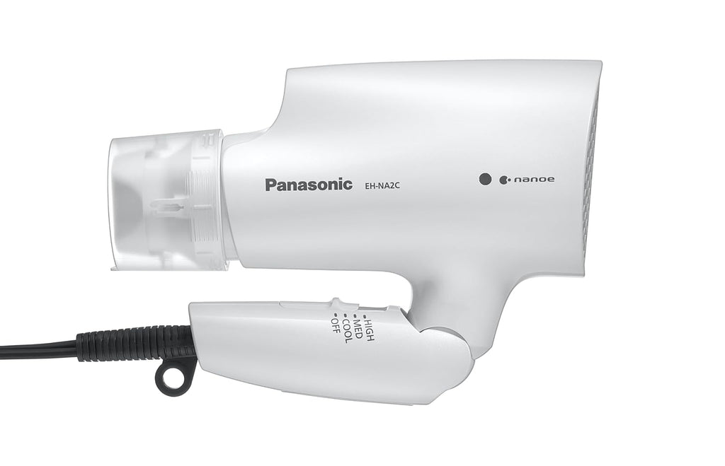 Panasonic nanoe Compact Hair Dryer EH-NA2C-W (White) - Japanese Nanoe Techonology, Foldable Travel Blow Dryer with Oscillating Quick Dry Nozzle, 1400W Lightweight Portable Hair Dryer, Anti-Frizz