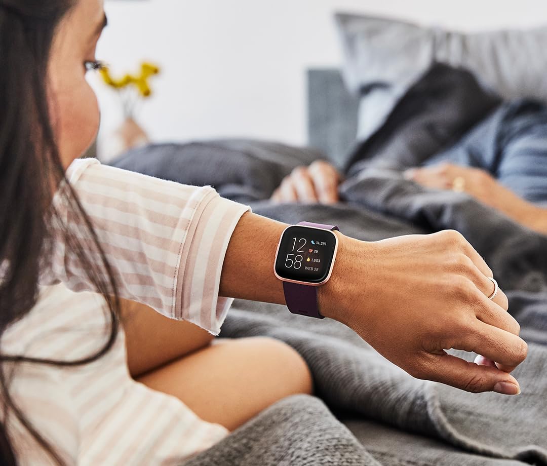 Fitbit Versa 2 Health and Fitness Smartwatch with Heart Rate, Music, Alexa Built-In, Sleep and Swim Tracking, Bordeaux/Copper Rose, One Size (S and L Bands Included)