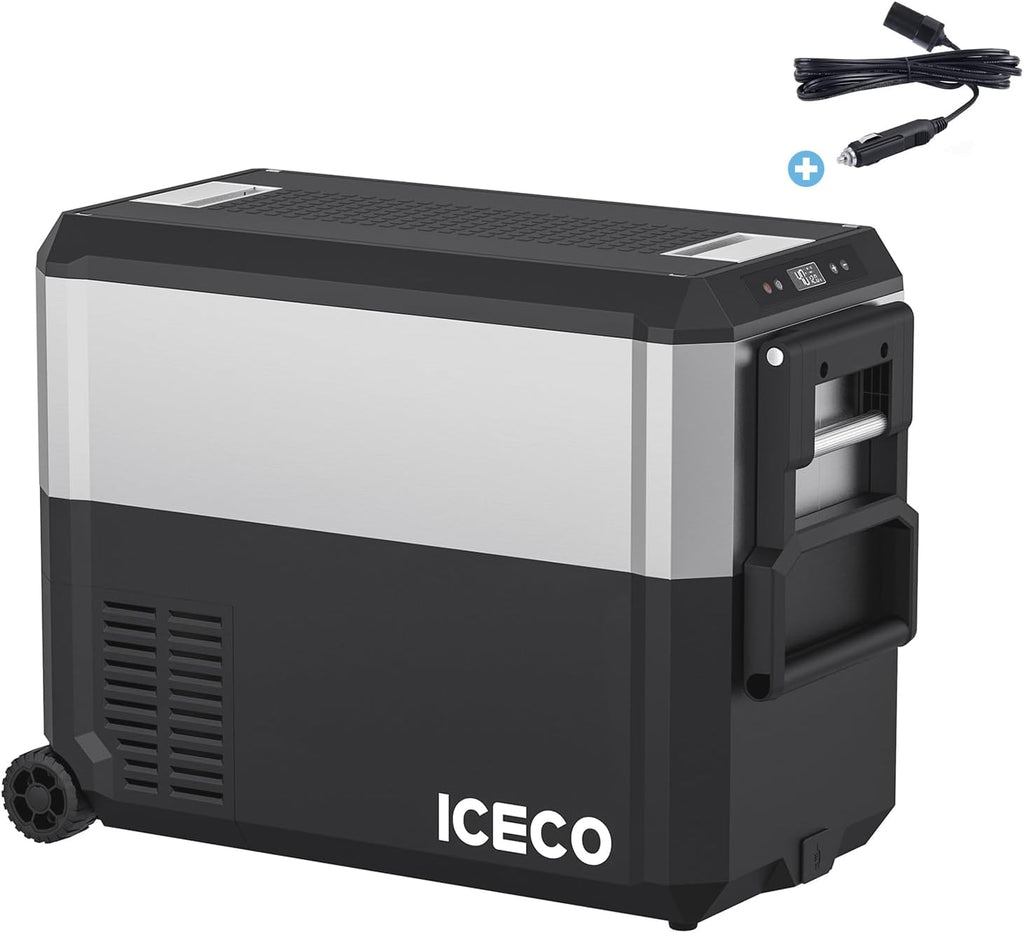 ICECO JP50 Pro 12 Volt Refrigerator, Portable Fridge with Wheels, 12V Car Fridge Freezer Powered by SECOP, Electric Cooler with AC/DC, 40.7 Quart, -4℉～68℉, With Cigarette Extension Cable