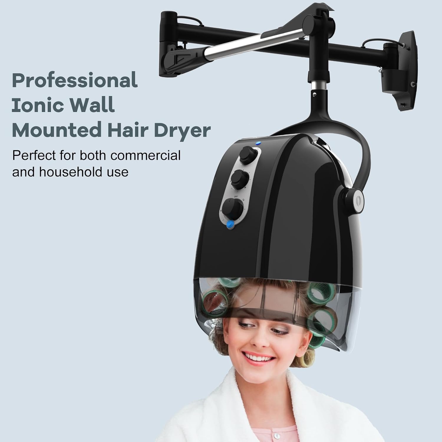 SyyBhb Wall Mount Hooded Salon Hair Dryer, Professional Ionic Hair Color Processor, Temperature & Drying Adjustable, 60-Minute Timing, 52' Extendable Arm, 25lbs Installed on Load Bearing Wall
