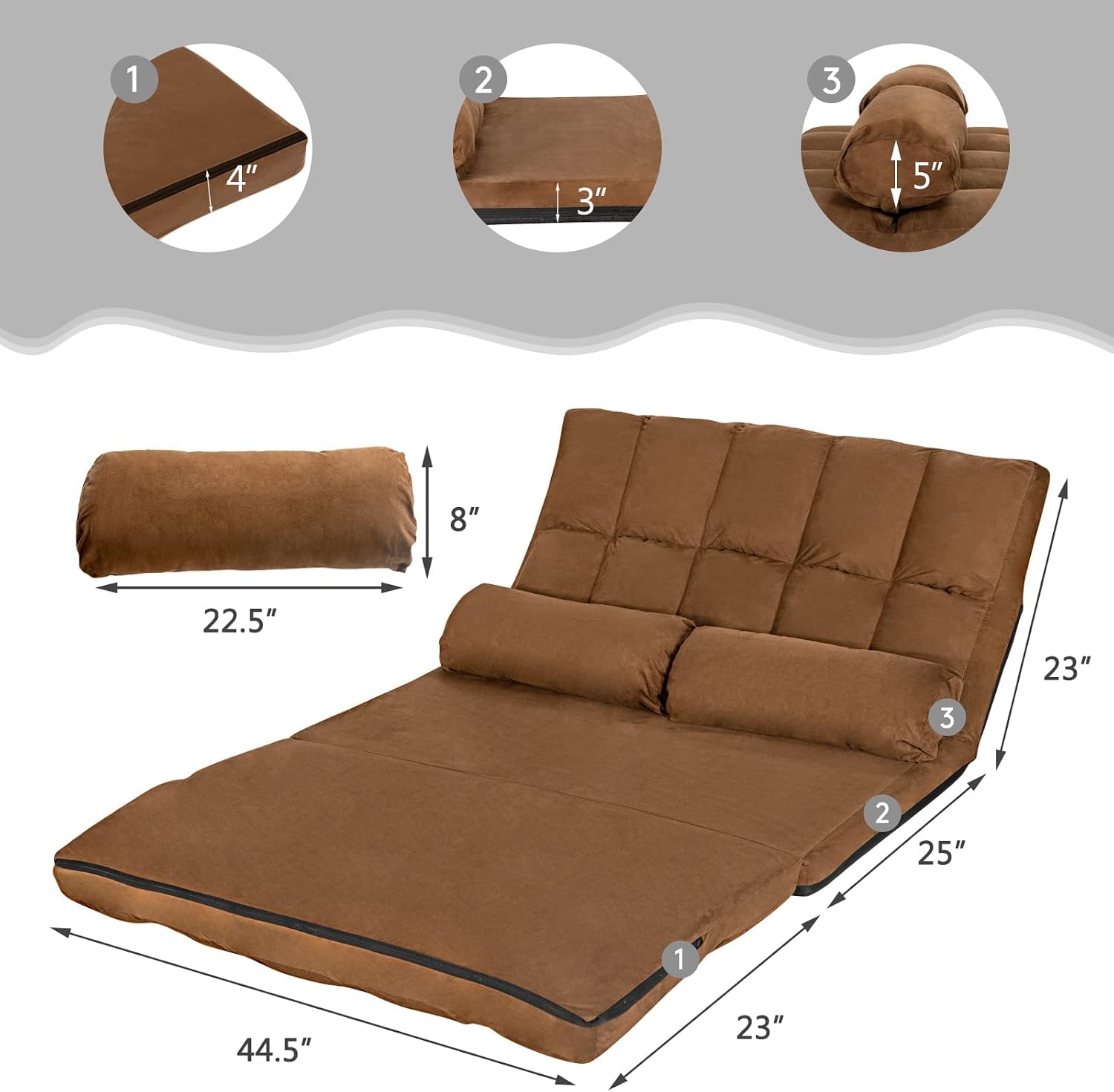DORTALA Foldable Floor Sofa, 6-Position Adjustable Lounge Couch with 2 Pillows & Suede Cloth Cover, Modern Lounge Mattress Video Gaming Lazy Couch, Suede Floor Seating Sofa, 71' x 44.5', Beige