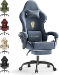 Huracan Velvet Fabric Gaming Chair with Footrest for Adults, Ergonomic Gaming Chairs with Massage Lumbar, Reclining Racing Computer Chair with Spring Cushion for Home Office Video Game, Grey