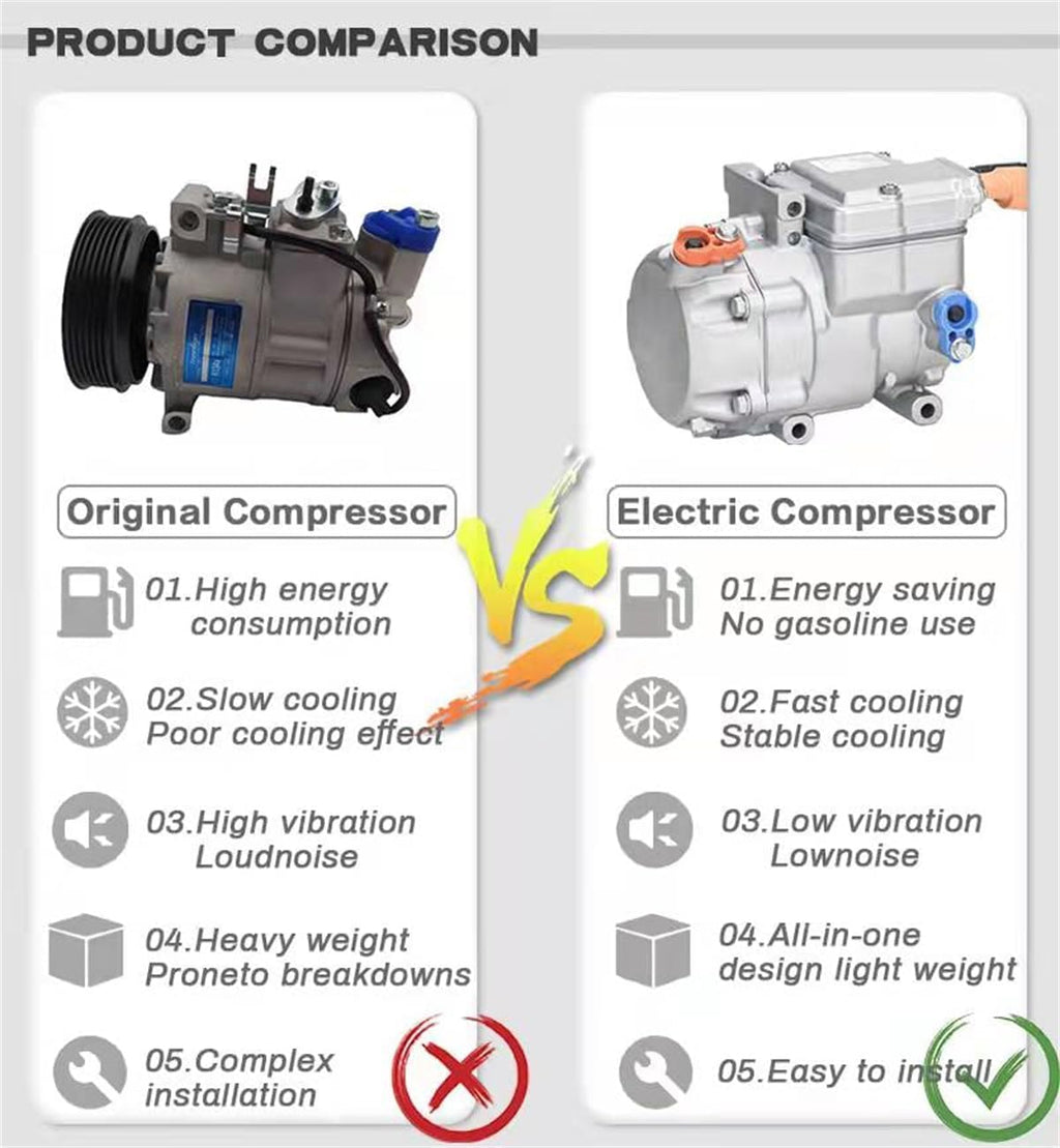 DC 12V Electric air conditioner Compressor Car ac Universal Scroll compressor fit for Truck Camper RV Trailer most vehicles Battery Drive Fast Cooling 10500BTU (ES14CC012)