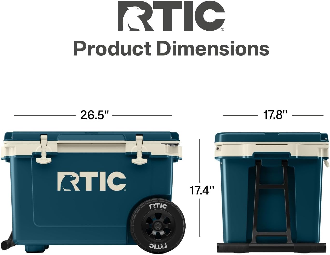 RTIC 52 Quart Ultra-Light Wheeled Hard Cooler Insulated Portable Ice Chest Box for Beach, Drink, Beverage, Camping, Picnic, Fishing, Boat, Barbecue, 30% Lighter Than Rotomolded Coolers