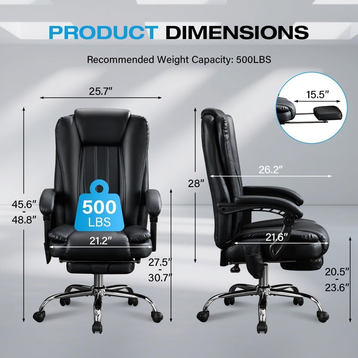 BOSMILLER 500lbs Big and Tall Office Chair, 6-Points Massage Office Chair, Executive Heated Desk Chair with Adjustable Footrest, Reclining High Back for Home Office