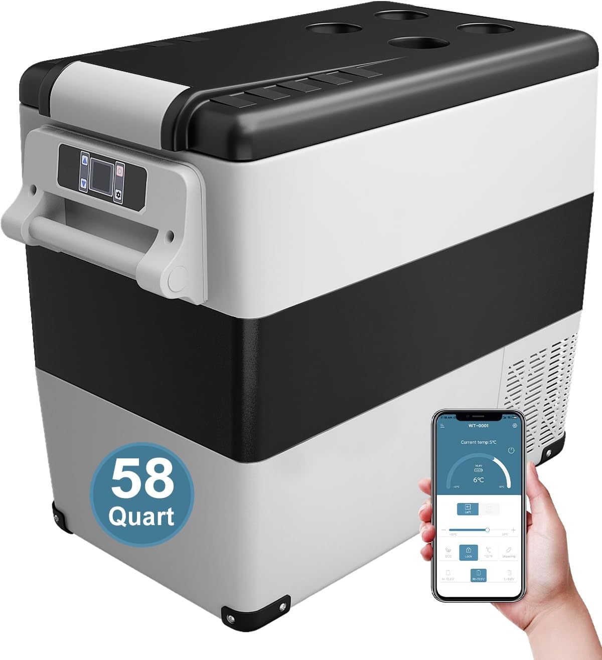 Feelfunn Car Fridge Portable 12 Volt Refrigerator - 58 Quart(55L) Electric Cooler with AC/DC for Truck RV Van Camper, Car Refrigerator Freezer for Camping Boat Travel, APP Control, -4~68°F